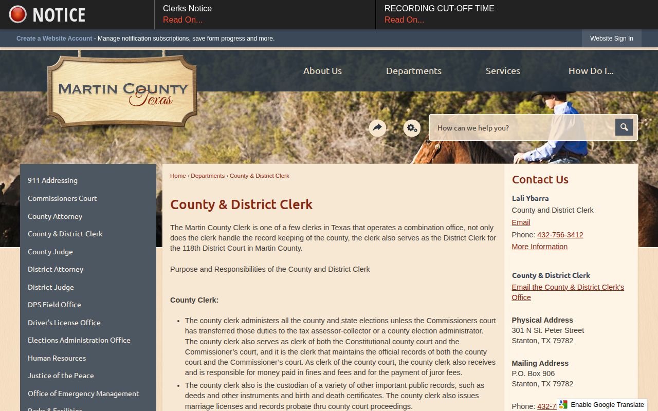 Martin County County and District Clerk official page